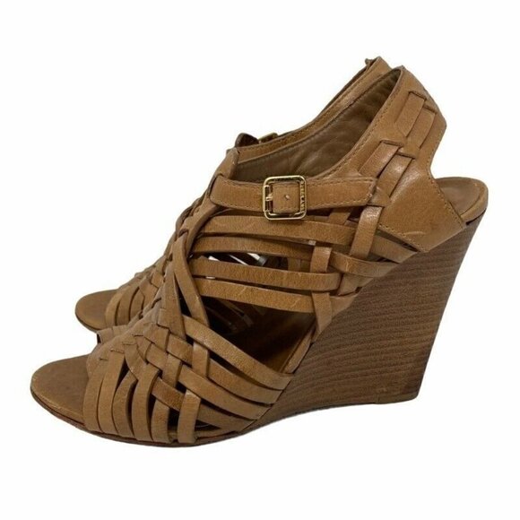 Tory Burch Platform Wedge Sandal Brown Leather 7.5 - Picture 6 of 9